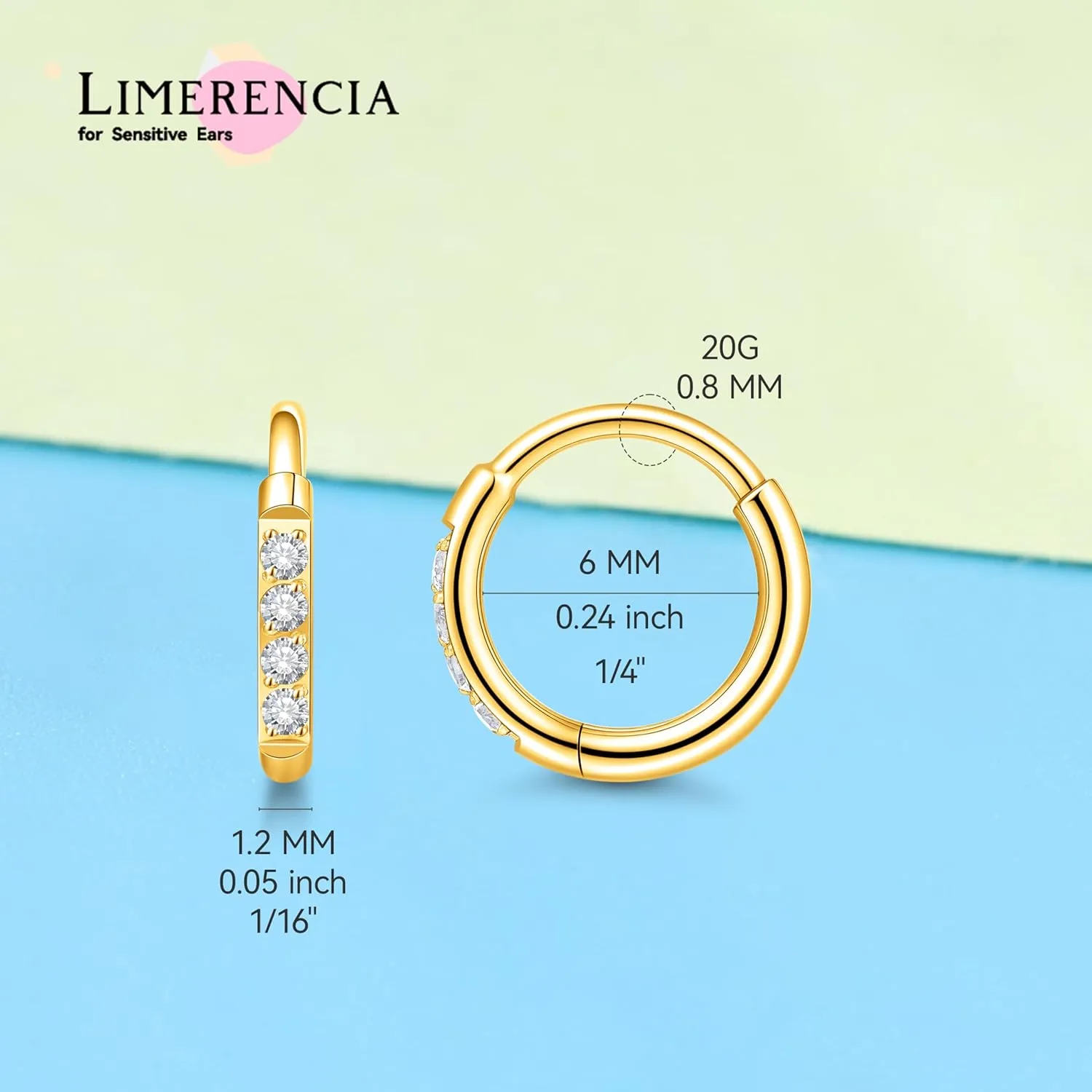limerencia Small Hoop Earrings for Women, Hypoallergenic Titanium Huggie Hoop Earrings Set G23 Piercings Cartilage Earrings Set for Women Sensitive Ears (White CZ Gold, 6mm)