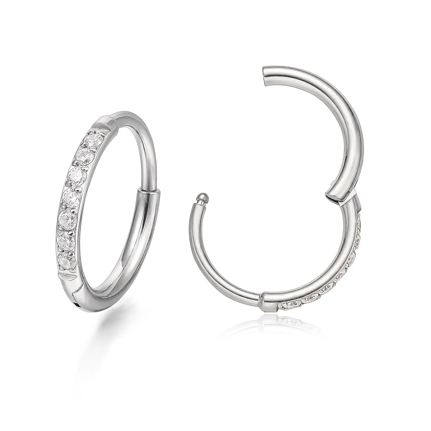 limerencia Small Hoop Earrings for Women, Hypoallergenic Titanium Huggie Hoop Earrings Set G23 Piercings Cartilage Earrings Set for Women Sensitive Ears (White CZ Silver, 12mm)
