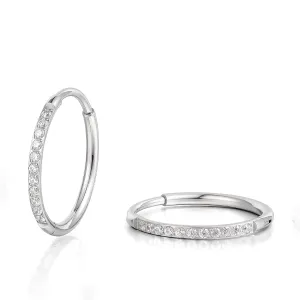 limerencia Small Hoop Earrings for Women, Hypoallergenic Titanium Huggie Hoop Earrings Set G23 Piercings Cartilage Earrings Set for Women Sensitive Ears (White CZ Silver, 12mm)