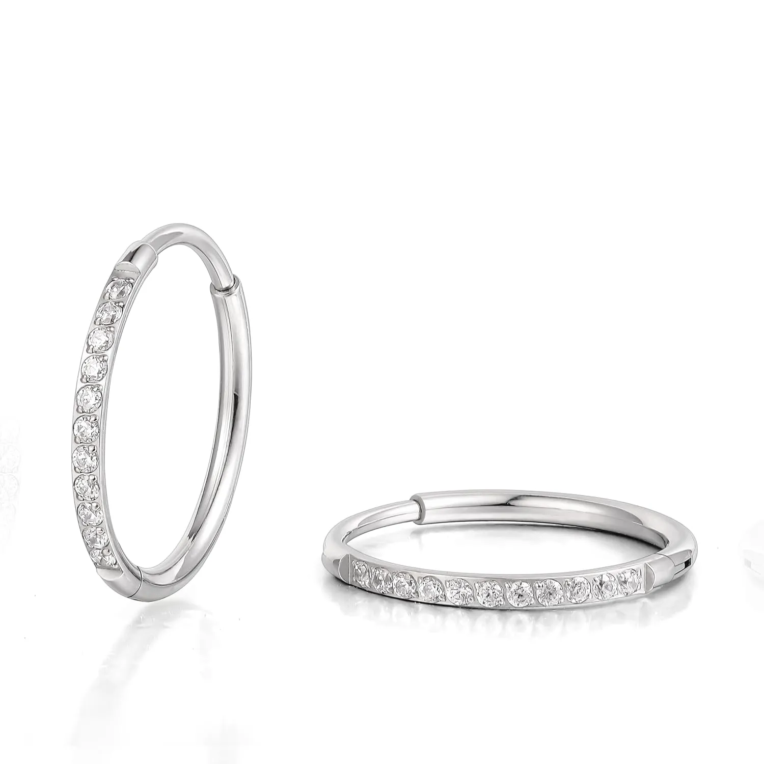 limerencia Small Hoop Earrings for Women, Hypoallergenic Titanium Huggie Hoop Earrings Set G23 Piercings Cartilage Earrings Set for Women Sensitive Ears (White CZ Silver, 12mm)