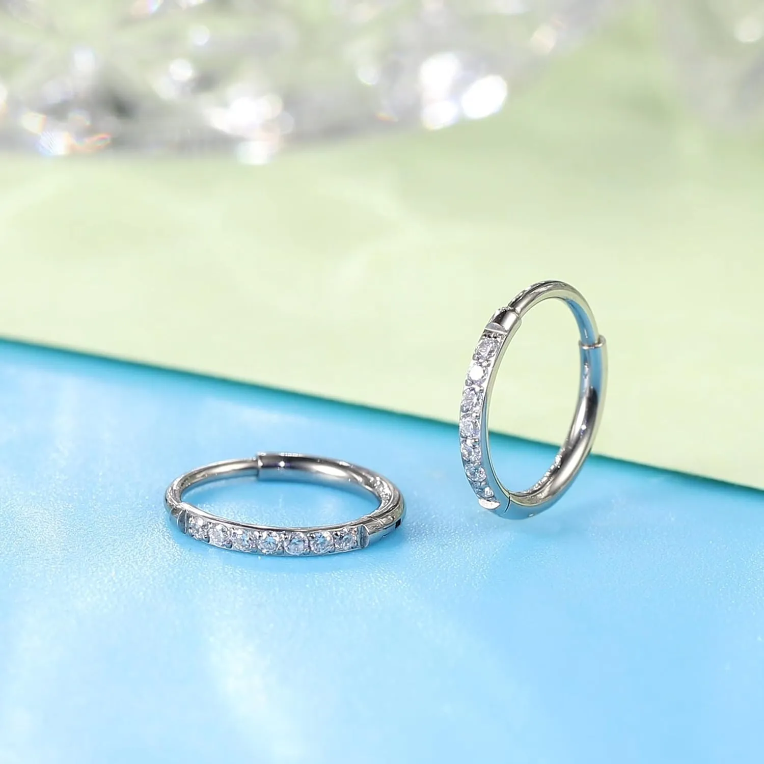 limerencia Small Hoop Earrings for Women, Hypoallergenic Titanium Huggie Hoop Earrings Set G23 Piercings Cartilage Earrings Set for Women Sensitive Ears (White CZ Silver, 12mm)