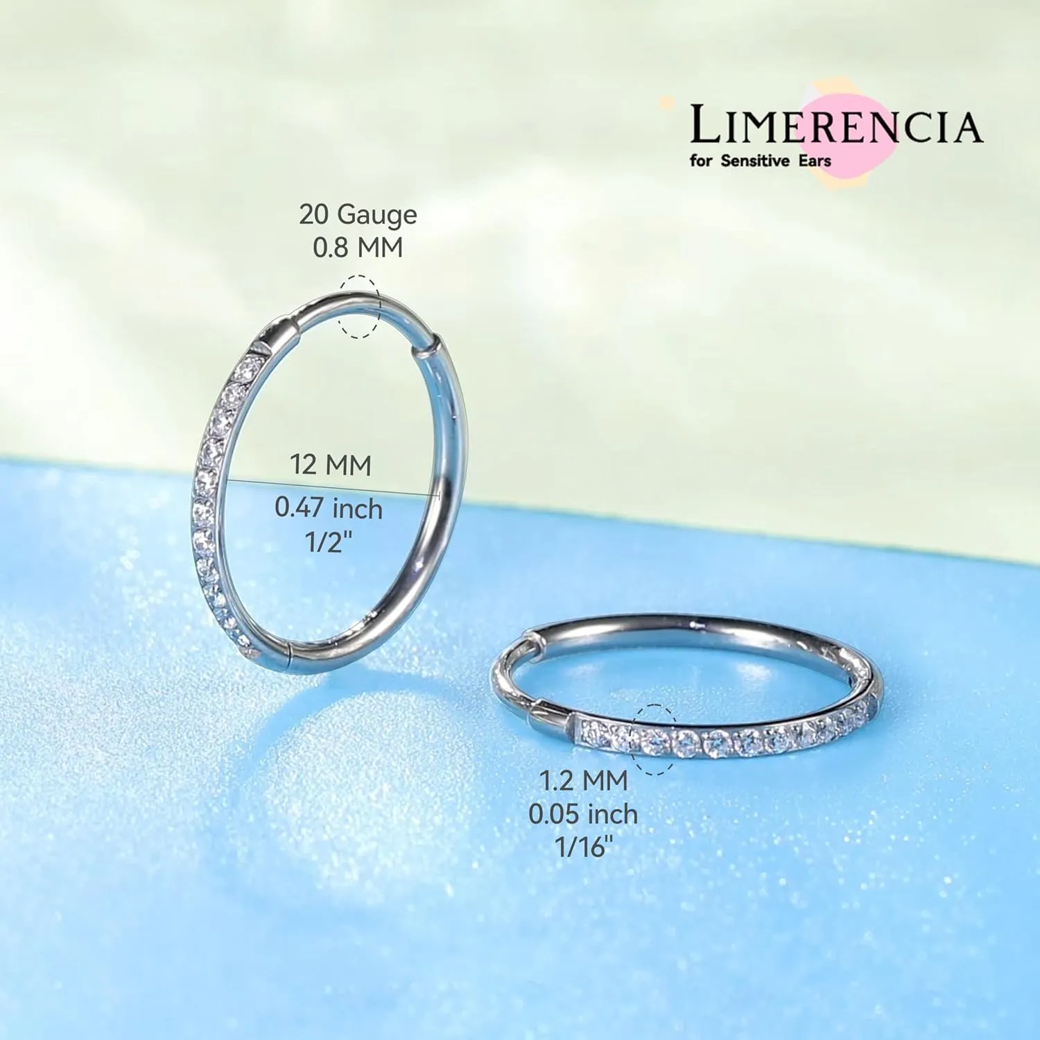 limerencia Small Hoop Earrings for Women, Hypoallergenic Titanium Huggie Hoop Earrings Set G23 Piercings Cartilage Earrings Set for Women Sensitive Ears (White CZ Silver, 12mm)