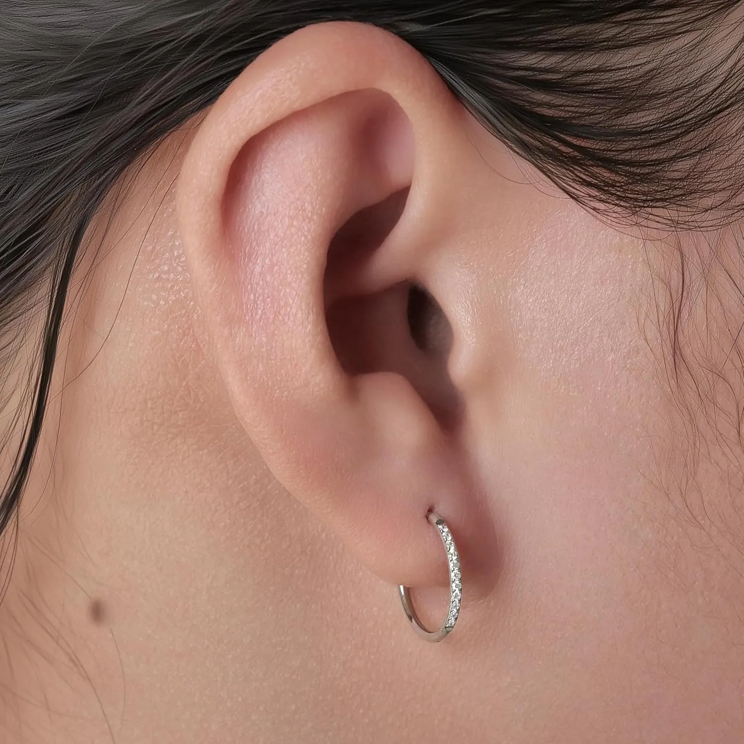 limerencia Small Hoop Earrings for Women, Hypoallergenic Titanium Huggie Hoop Earrings Set G23 Piercings Cartilage Earrings Set for Women Sensitive Ears (White CZ Silver, 12mm)