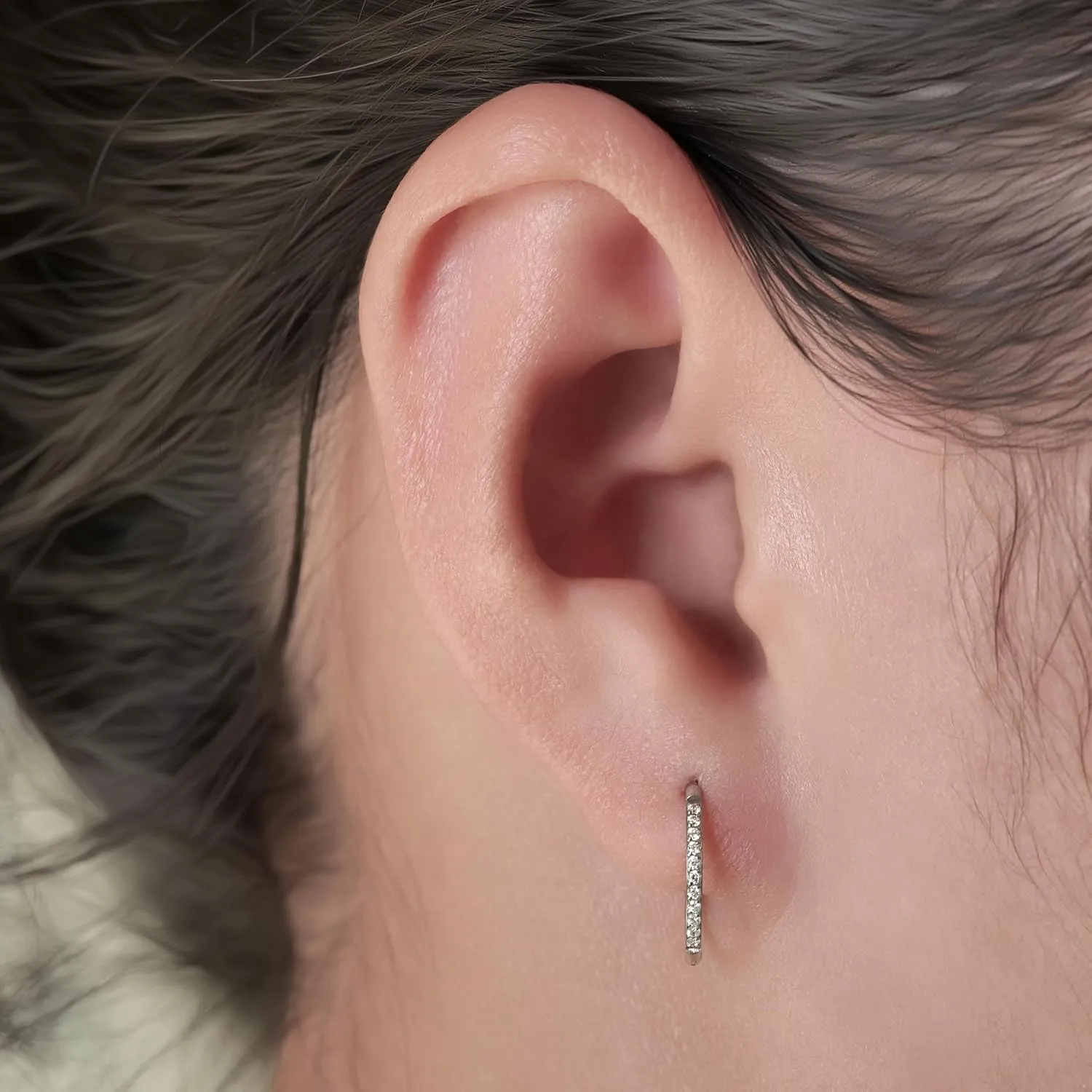 limerencia Small Hoop Earrings for Women, Hypoallergenic Titanium Huggie Hoop Earrings Set G23 Piercings Cartilage Earrings Set for Women Sensitive Ears (White CZ Silver, 12mm)