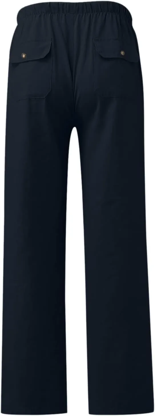 Linen Pants for Women Solid Elastic Pants Long Drawstring Linen Women Waist Cotton Casual Pants Tall Pants for Women