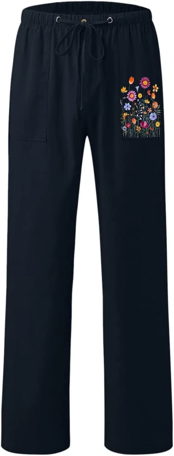 Linen Pants for Women Solid Elastic Pants Long Drawstring Linen Women Waist Cotton Casual Pants Tall Pants for Women