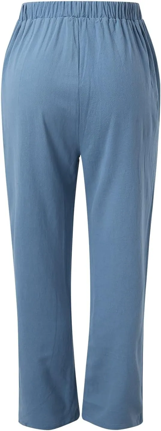Linen Pants Women Summer Waist Cropped Trousers for Beach Casual Wear Women High Waisted Dress Pants Business Casual