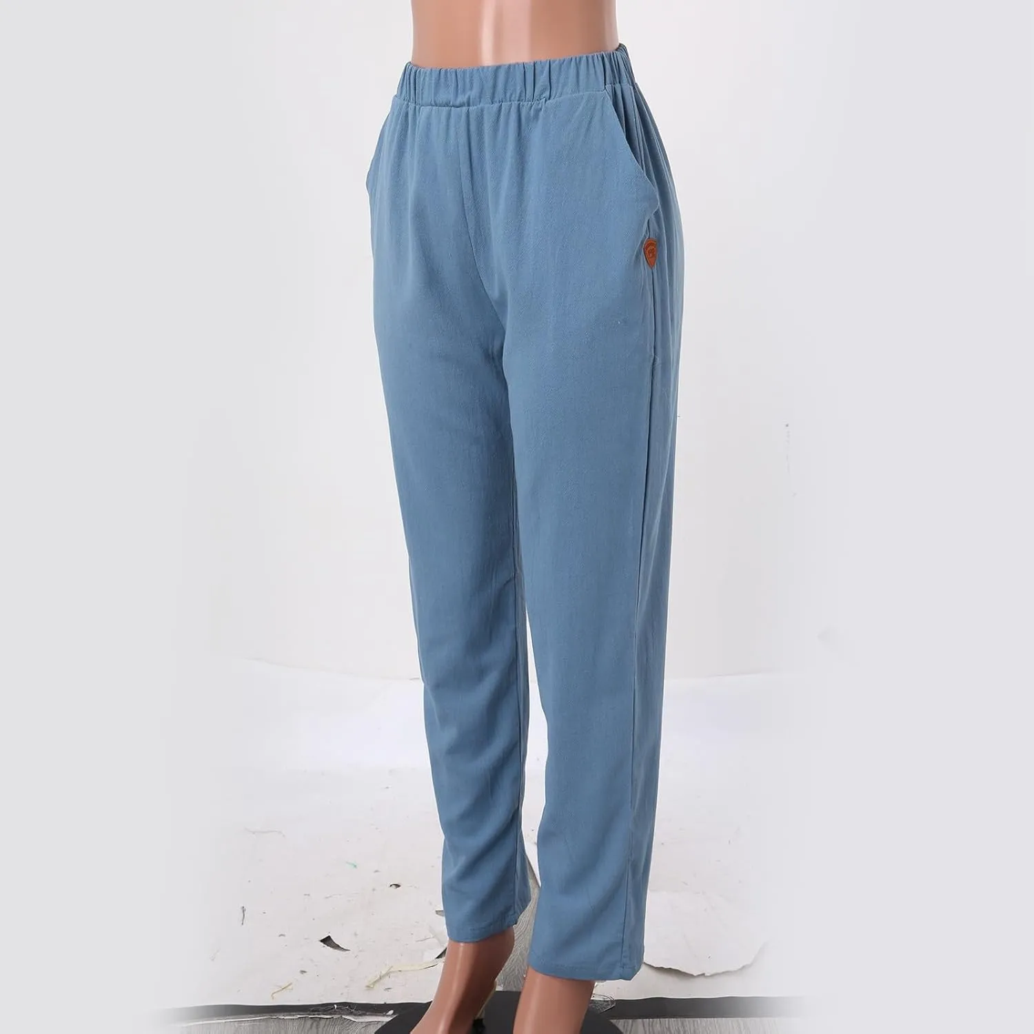 Linen Pants Women Summer Waist Cropped Trousers for Beach Casual Wear Women High Waisted Dress Pants Business Casual