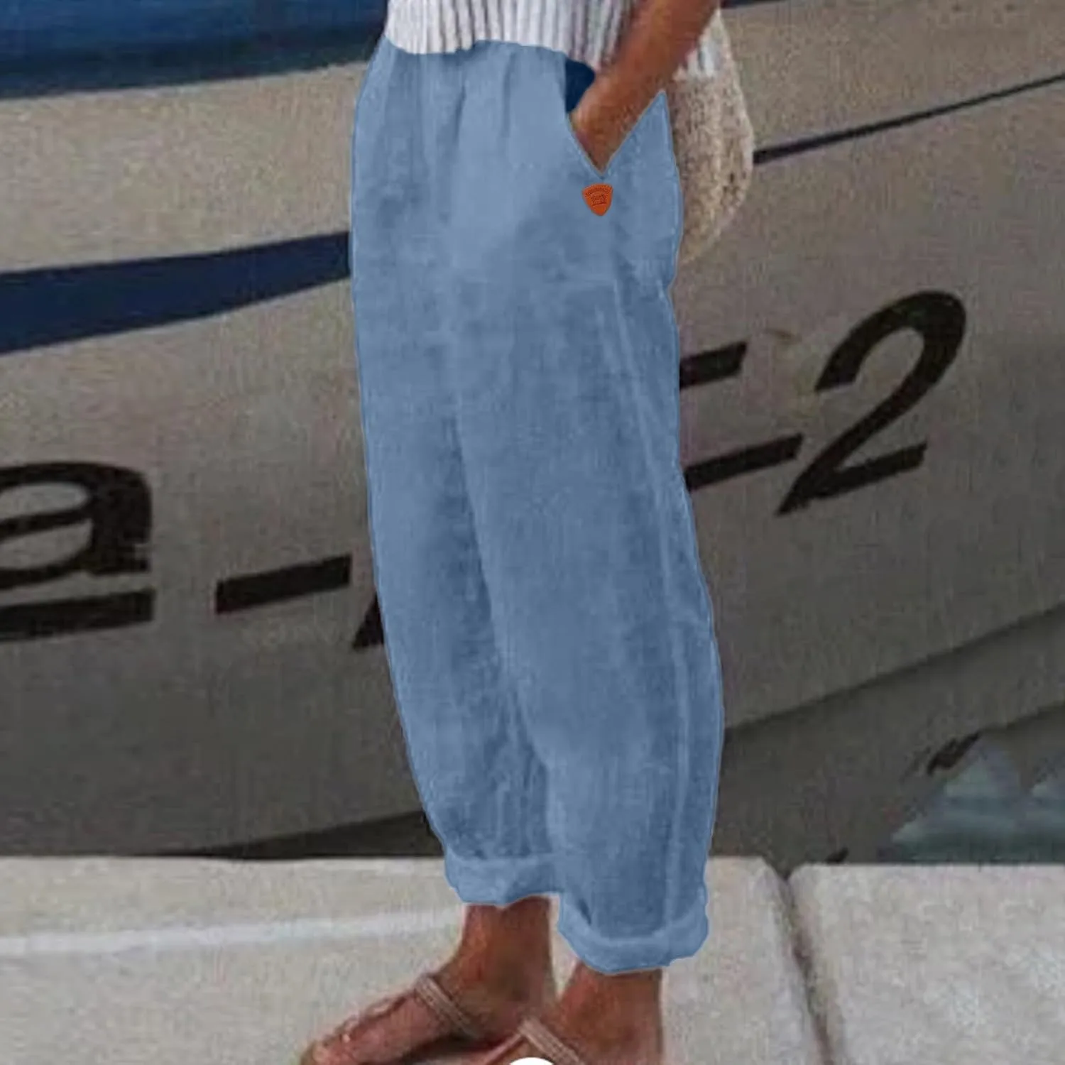 Linen Pants Women Summer Waist Cropped Trousers for Beach Casual Wear Women High Waisted Dress Pants Business Casual