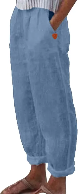 Linen Pants Women Summer Waist Cropped Trousers for Beach Casual Wear Women High Waisted Dress Pants Business Casual