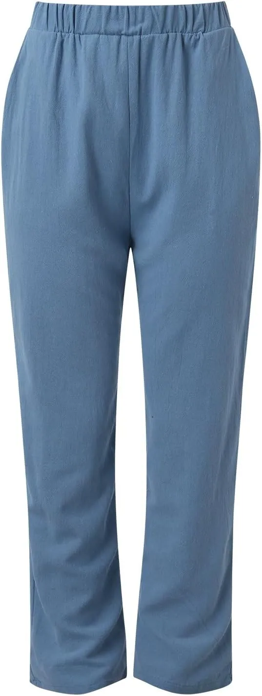 Linen Pants Women Summer Waist Cropped Trousers for Beach Casual Wear Women High Waisted Dress Pants Business Casual