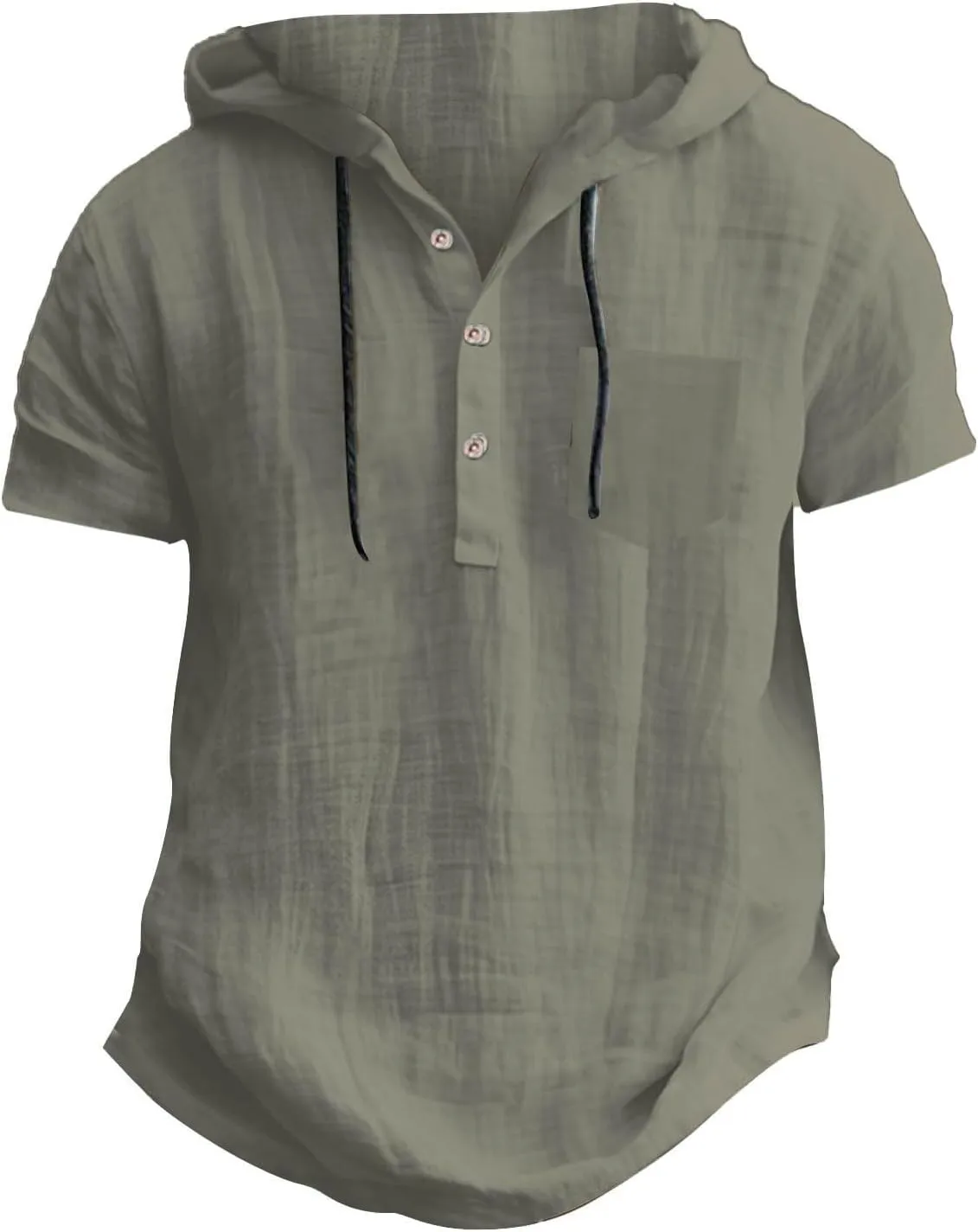 Linen Shirts for Men Quick Dry Breathable Summer Button Short Sleeve Shirt with Hooded Lightweight Loose Beach Top