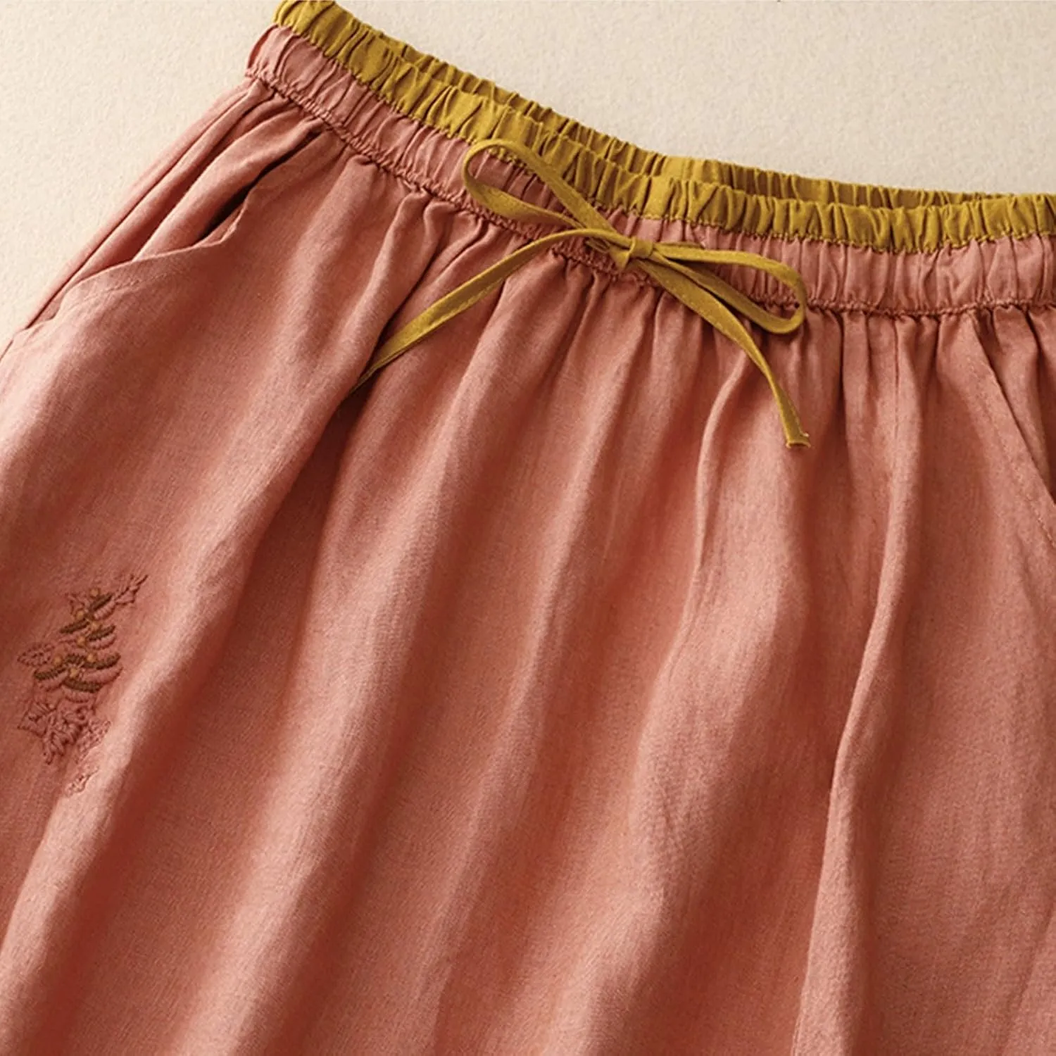 Linen Skirts for Women Bohemian Style Midi Skirt 2024 Trendy Casual Summer Skirts Elastic Waist Pleated Skirts