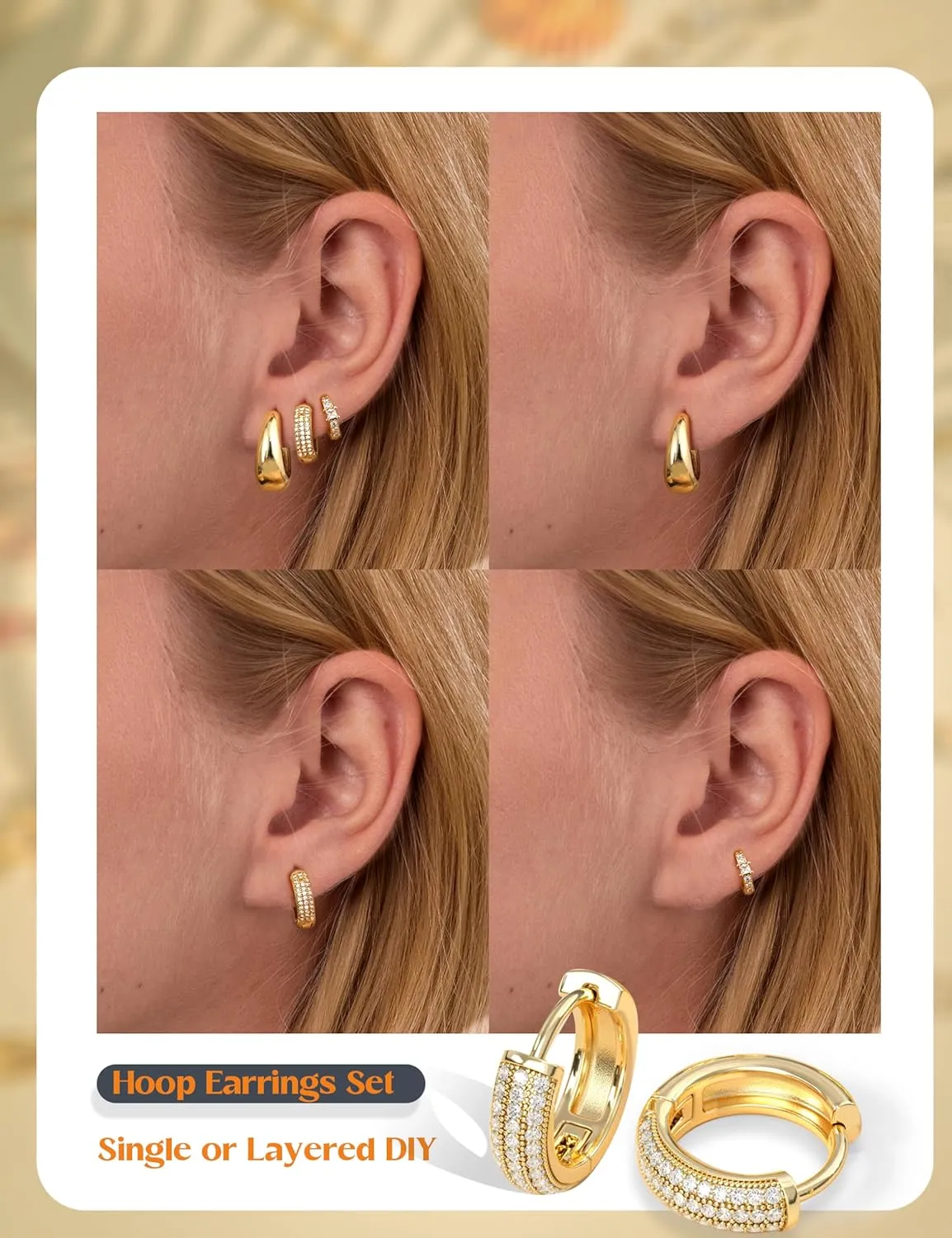LOLIAS Small Chunky Gold Hoop Earrings for Women Hypoallergenic Gold Silver Hoops for Sensitive Ears Non Tarnish 14K Gold Filled Huggie Hoop Earring Stacks for Multiple Piercing Lightweight 3Pairs
