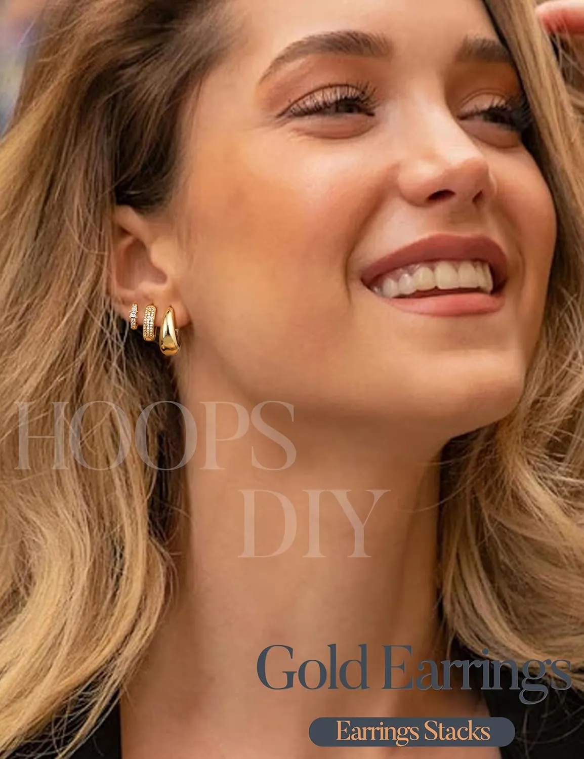 LOLIAS Small Chunky Gold Hoop Earrings for Women Hypoallergenic Gold Silver Hoops for Sensitive Ears Non Tarnish 14K Gold Filled Huggie Hoop Earring Stacks for Multiple Piercing Lightweight 3Pairs