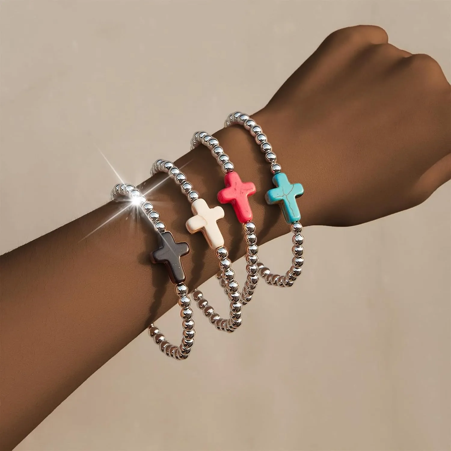 Long tiantian Gold Bracelets for Women Gold Beaded Bracelet Stack for Women Pearl Cross Bracelet for Women Trendy 2025