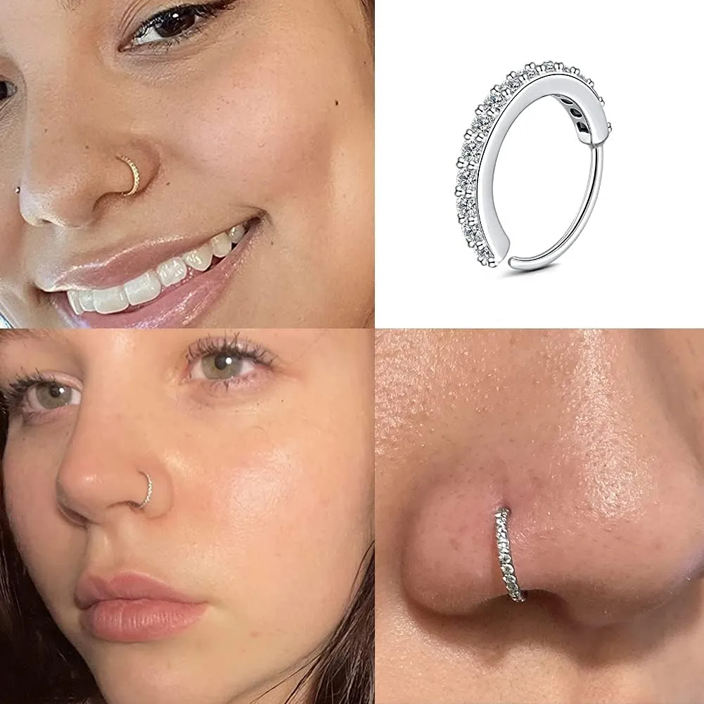 Longita 20g Nose Rings Hoop L Shape Nose Studs Stainless Steel Nose Screw Bone Flat Top Diamond Opal Heart High Nostril Piercing Jewelry Silver Rose Gold Black Pack for Women Men
