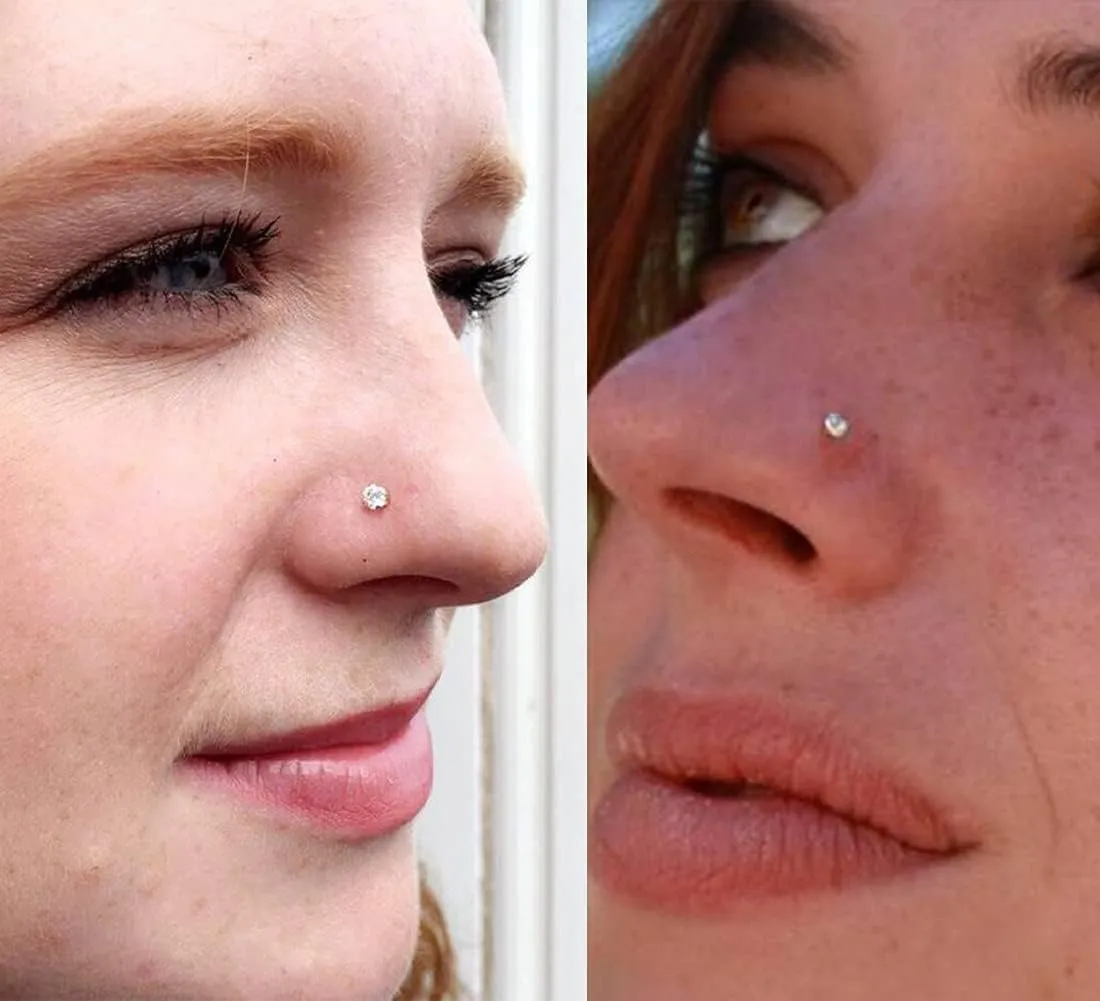 Longita 20g Nose Rings Hoop L Shape Nose Studs Stainless Steel Nose Screw Bone Flat Top Diamond Opal Heart High Nostril Piercing Jewelry Silver Rose Gold Black Pack for Women Men