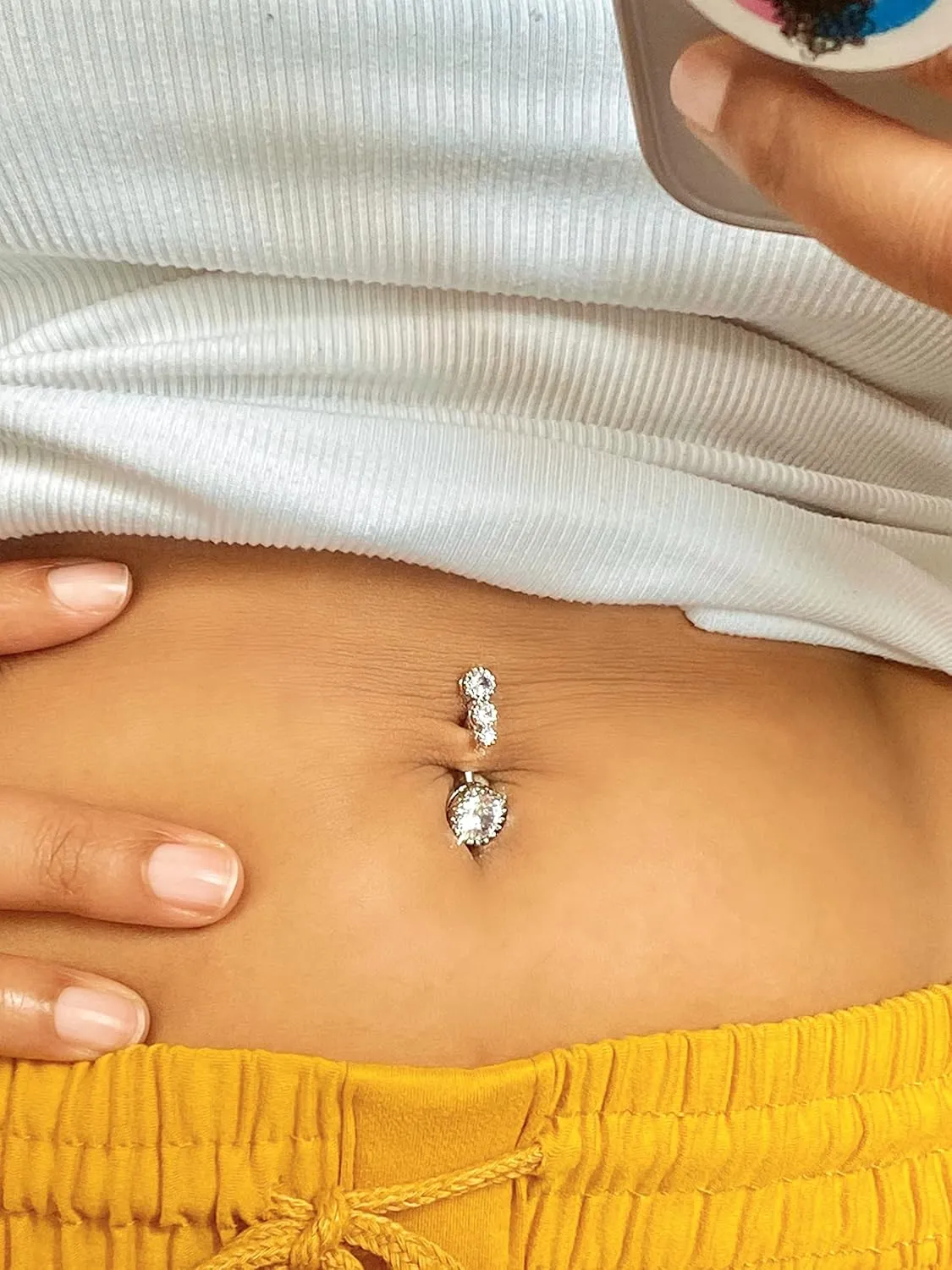Longita Belly Ring - Surgical Steel & Gold Clicker, Hypoallergenic Navel Ring for Women