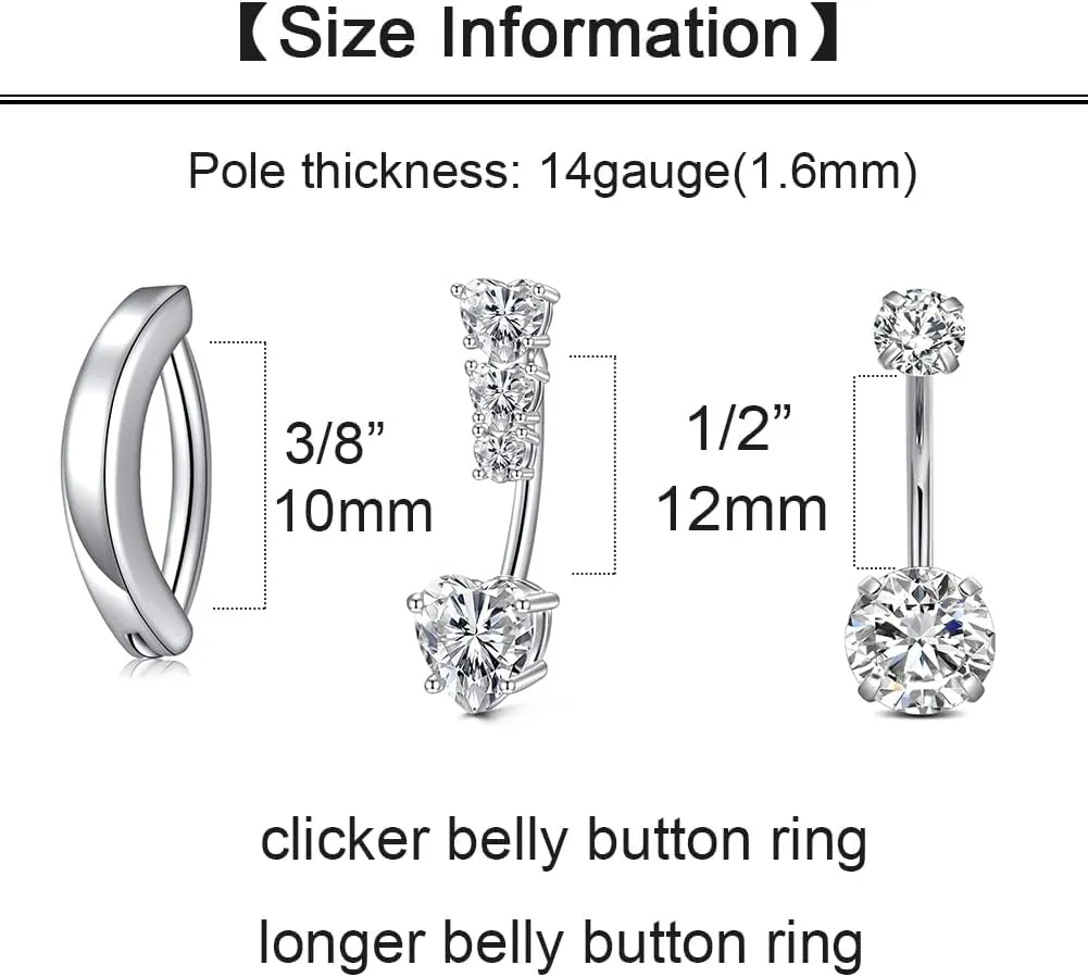 Longita Belly Ring - Surgical Steel & Gold Clicker, Hypoallergenic Navel Ring for Women