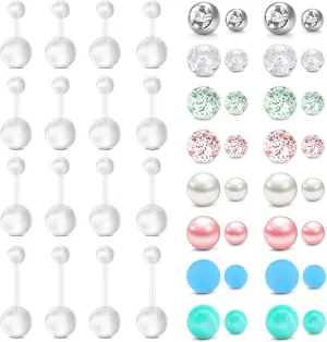 Longita Plastic Pregnancy Belly Button Rings Long Bar Navel Rings for Maternity Sport Pregnant Women Flexible Clear Belly Piercing Retainer Different Length bar and Balls for Replacement 10-32mm