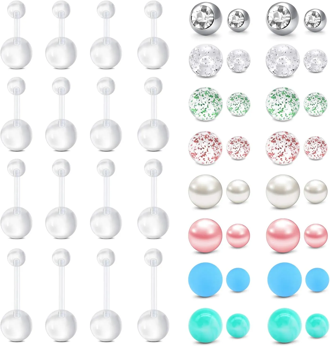 Longita Plastic Pregnancy Belly Button Rings Long Bar Navel Rings for Maternity Sport Pregnant Women Flexible Clear Belly Piercing Retainer Different Length bar and Balls for Replacement 10-32mm
