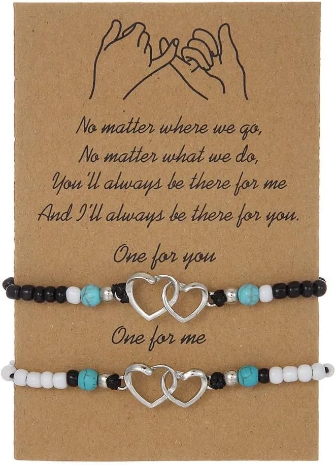 Love Card Couple Ankle Bracelets for Women Handmade Heart Shape Beach Bead Bracelets Anklets Fashion Woven Rice Bead Adjustable Rope Anklet Set for Women Party Summer Beach Gifts Jewelry