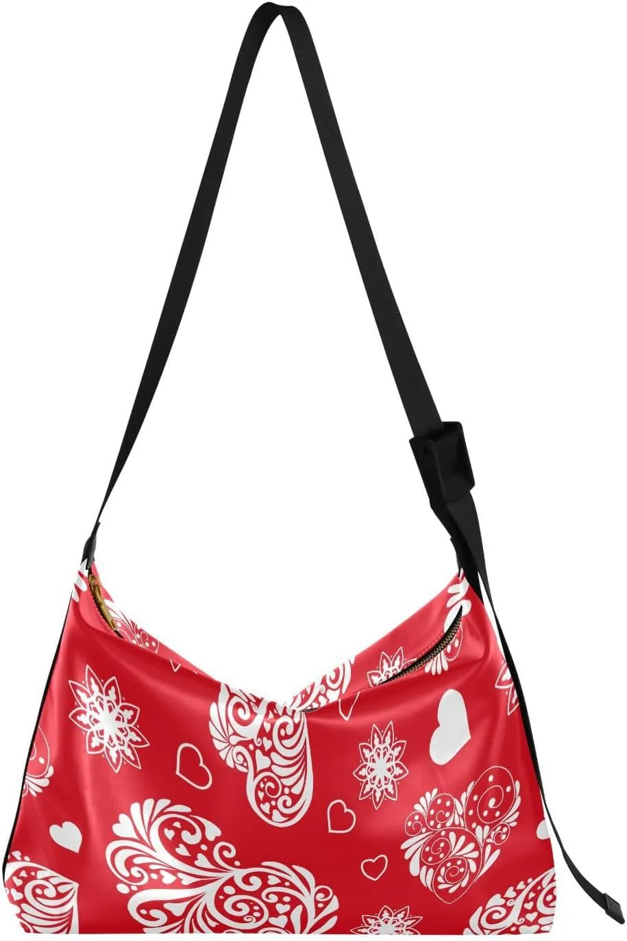 Love Heart Pattern Hobo Crossbody Bags for Women Leather Large Shoulder Bag Cross Body Valentine's Day Trendy Womens Tote Bags Handbag for Travel Shopping