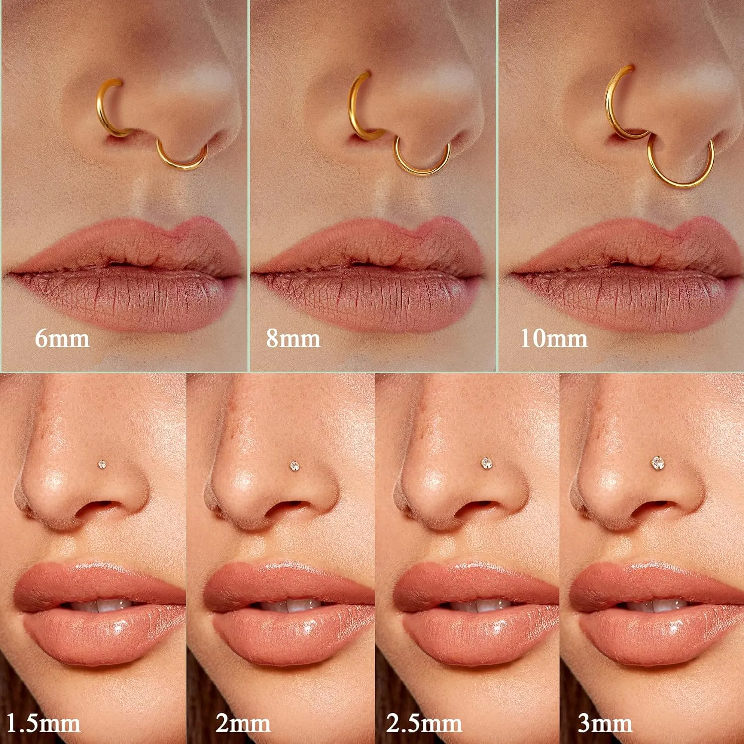 LOYALLOOK 15Pcs Nose Rings Studs-316L Surgical Steel Gold Nose Rings for Women Men Hypoallergenic L Shape/Corkscrew/Straight Nose Studs Hinged Clicker Segment Nose Rings Hoops 18G 20G Nose Piercing Jewelry