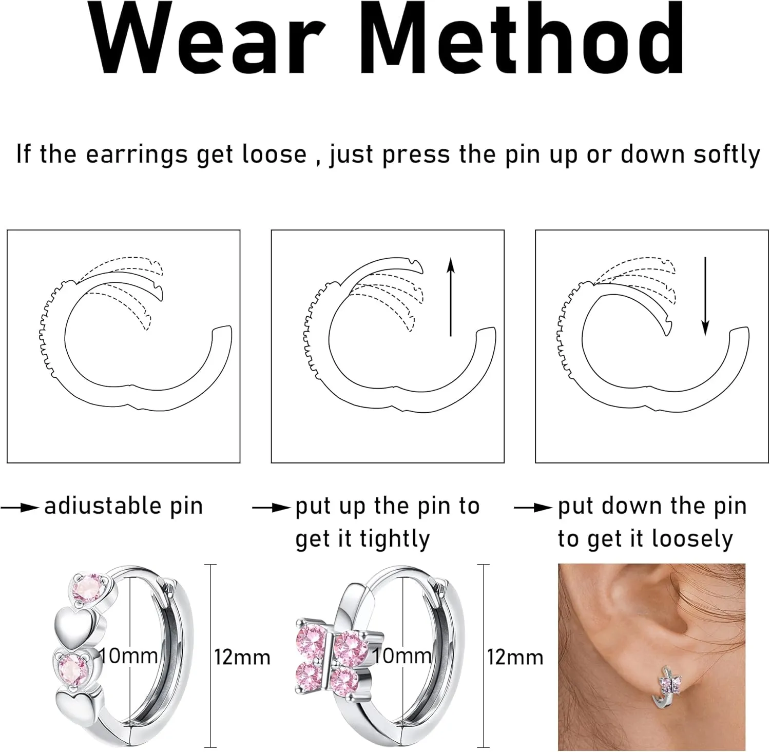 LOYALLOOK Screw Back Earrings Stud for Women Surgical Steel Hypoallergenic Cartilage Stud Earrings Tiny Opal CZ Screwback Flat Back Stud Earrings Cute Heart Hoop Earrings Set 20G Over 3 Years Old