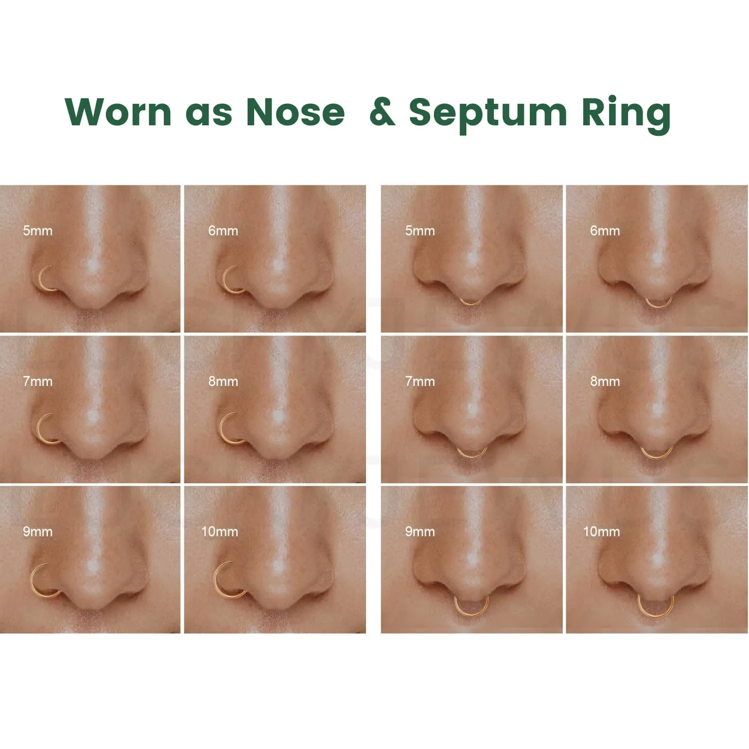 LUCKYJEWUS 5 Pairs Handmade Small 925 Sterling Silver Nose Rings Hoop Earrings Set for Women 18k Gold Hoops Cartilage Tragus Septum Helix Thin Multiple Piercing Jewelry 6mm 7mm 8mm 9mm 10mm