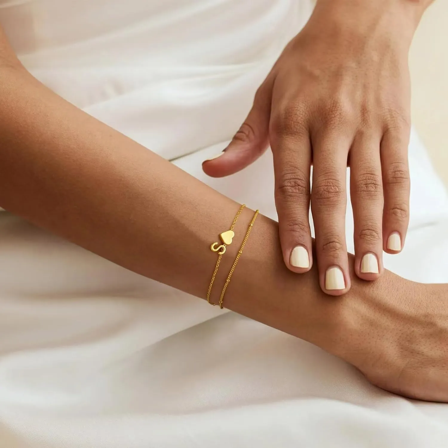 M MOOHAM Initial Heart Gold Bracelets for Women - Layered Dainty Gold Heart Letter A-Z Charm Bracelets for Women, Chain Link Charm Bracelets Beaded Bracelets Birthday Gifts Womens Jewelry