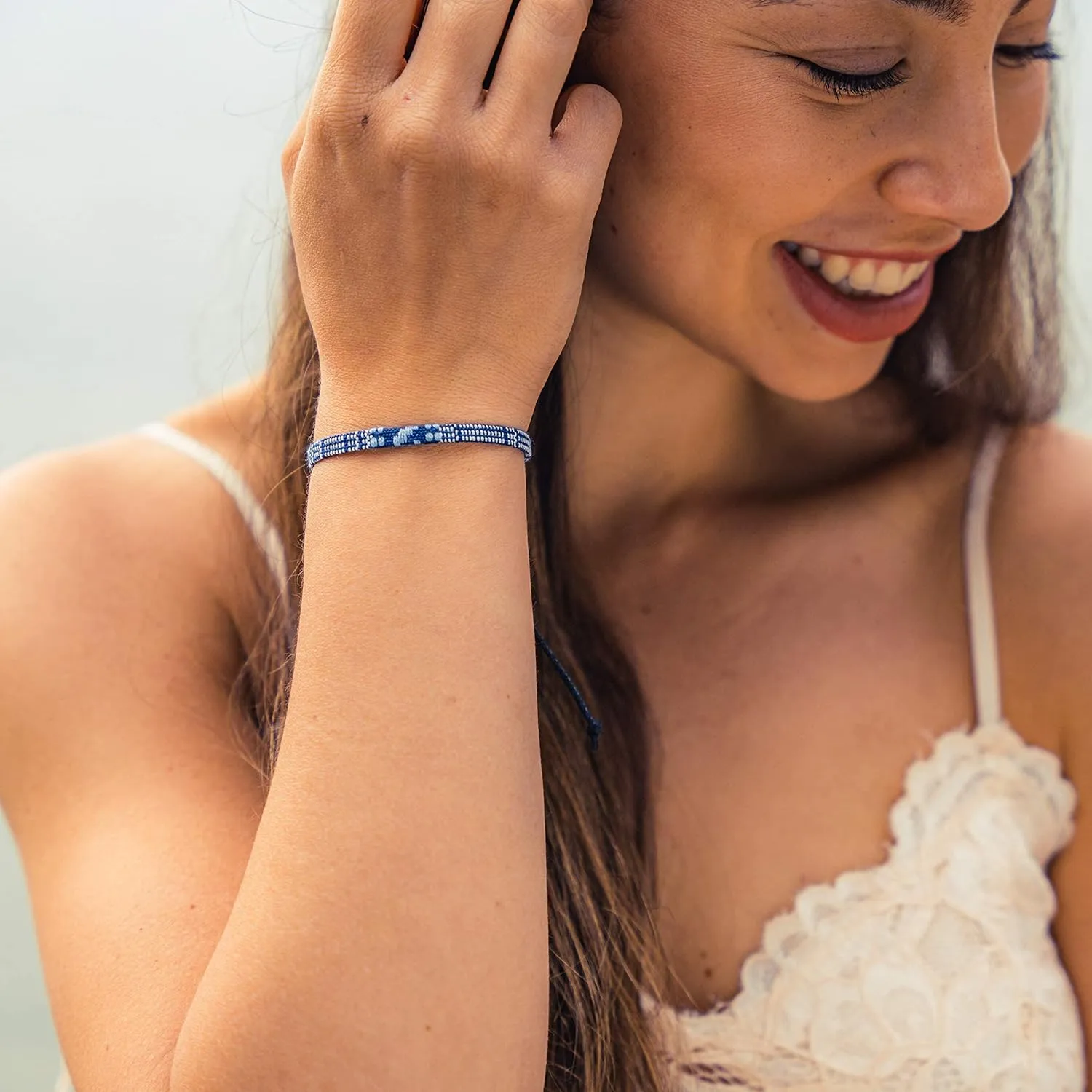 Made by Nami Boho Surfer Bracelets for Men and Women Crafted from Colorful Braided Strings Adjustable and Waterproof Handmade Bracelets for Summer Beach and Ethnic Hippie Style (Blue-White)