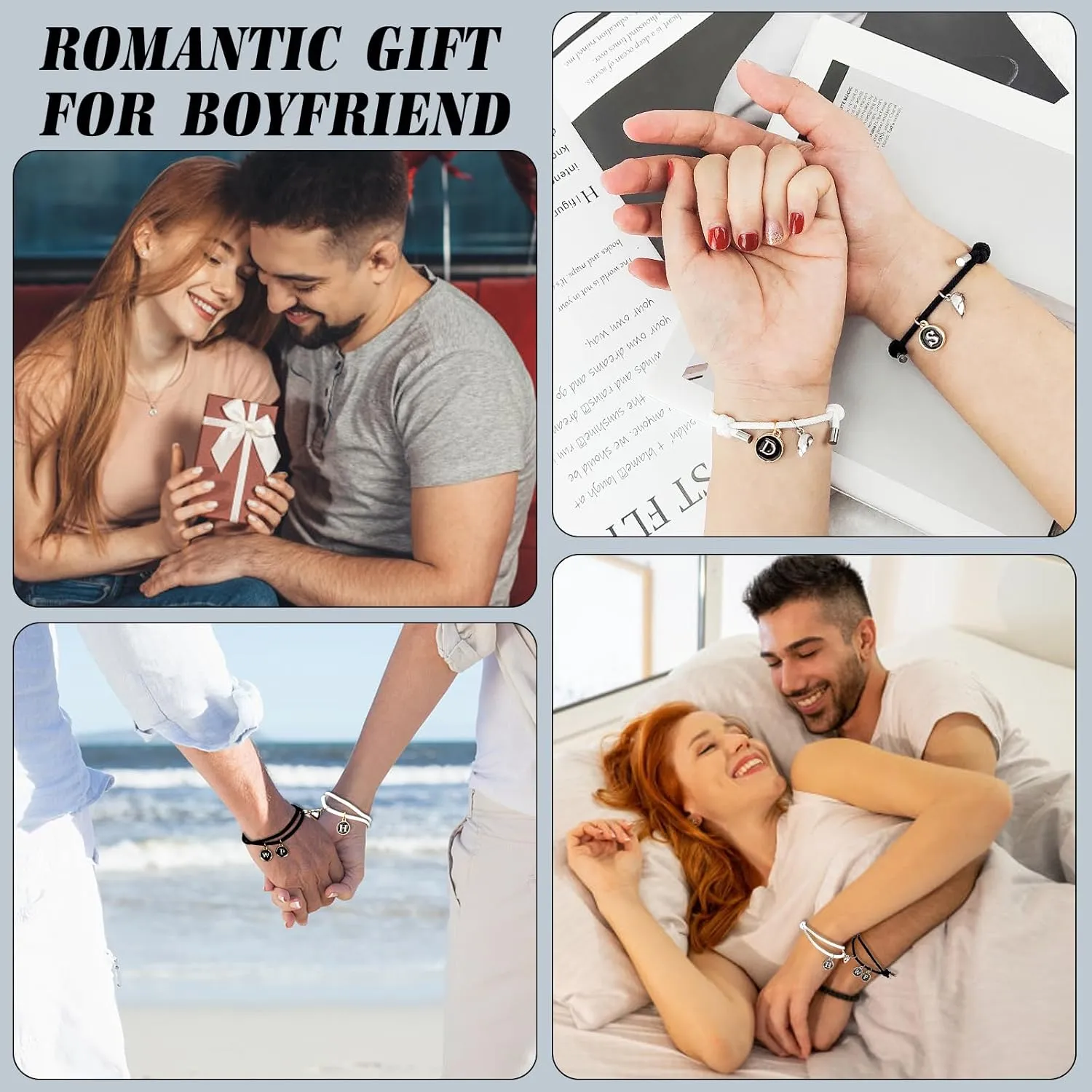 Matching Bracelets for Couples, Pinky Promise Bracelet with A-Z Pendant Letters, Gift for Boyfriend Girlfriend Best Friend with Cute Heart Matching Bracelet