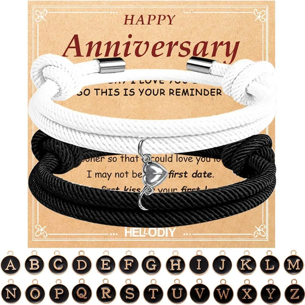 Matching Bracelets for Couples, Pinky Promise Bracelet with A-Z Pendant Letters, Gift for Boyfriend Girlfriend Best Friend with Cute Heart Matching Bracelet