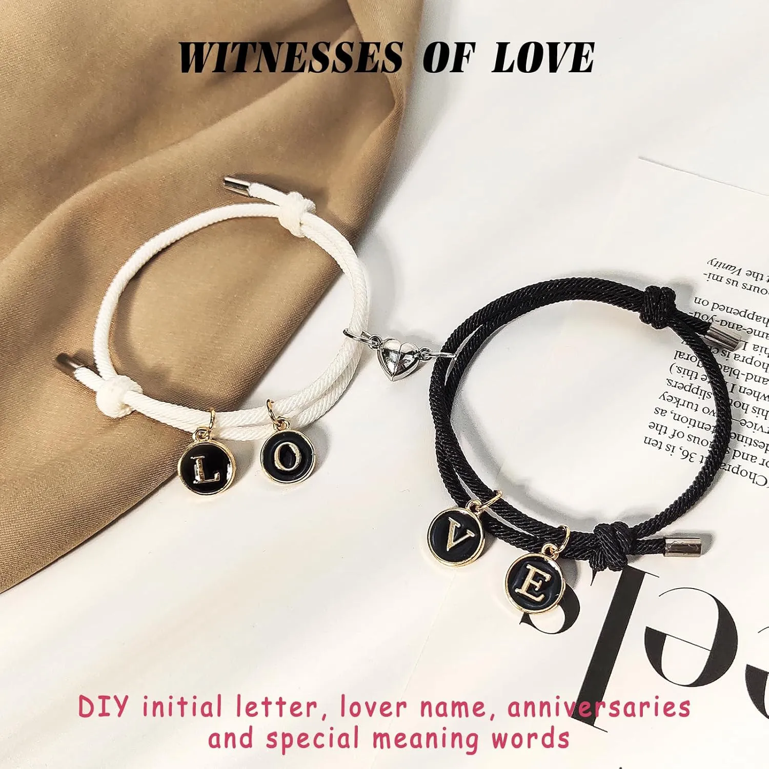 Matching Bracelets for Couples, Pinky Promise Bracelet with A-Z Pendant Letters, Gift for Boyfriend Girlfriend Best Friend with Cute Heart Matching Bracelet