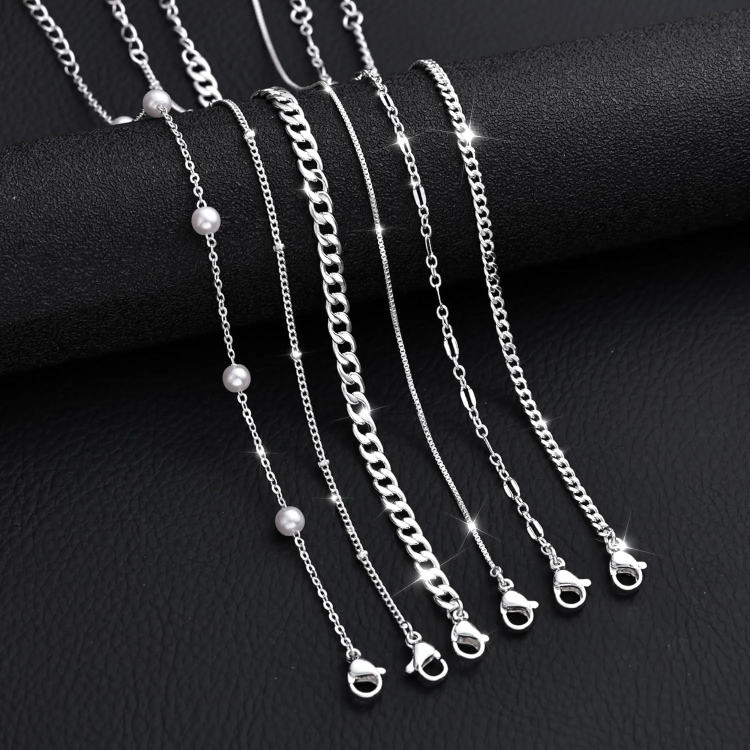 MBW Silver Bracelet Set - Dainty 14K Silver Bracelets, Waterproof, Trendy Minimalist, Small Thin Bracelets for Women, Gift
