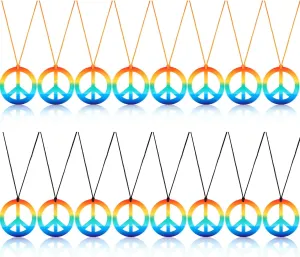 meekoo 16 Pack Peace Necklace Hippie Peace Sign Rainbow Pendant Necklace 60s 70s Costume Accessory Tie Dye Set for Women Men Party Supplies