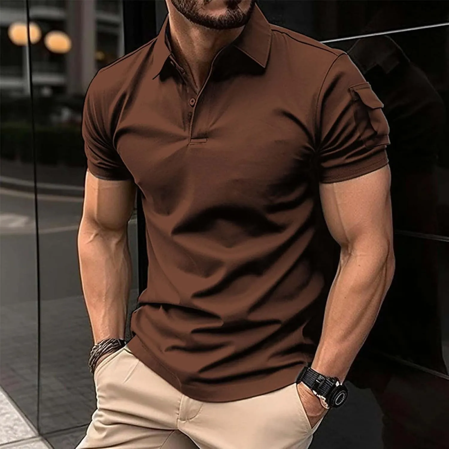 Men Polo Shirts 2024 and Summer Casual Short Sleeved Buttons Lapel Solid Color Short Sleeved T Shirt Tops Golf Mens