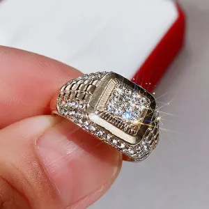 Men Ring 14K Gold Cluster Iced Out Lab Simulated Diamond Band Micropave Bling Ring for Women Mens Wedding Engagement RGold Plated Gemstone Square Cut Cubic Zirconia Eternity Ring(7-12)-12