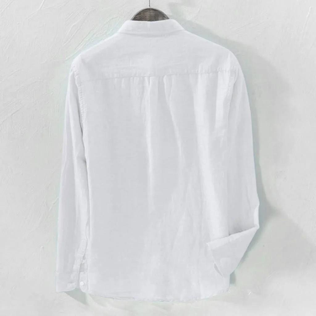 Men T Shirts Casual Loose Cotton Linen Button Down Long Sleeve Collar Shirt Tropical Holiday Soft Fit Beach Tops