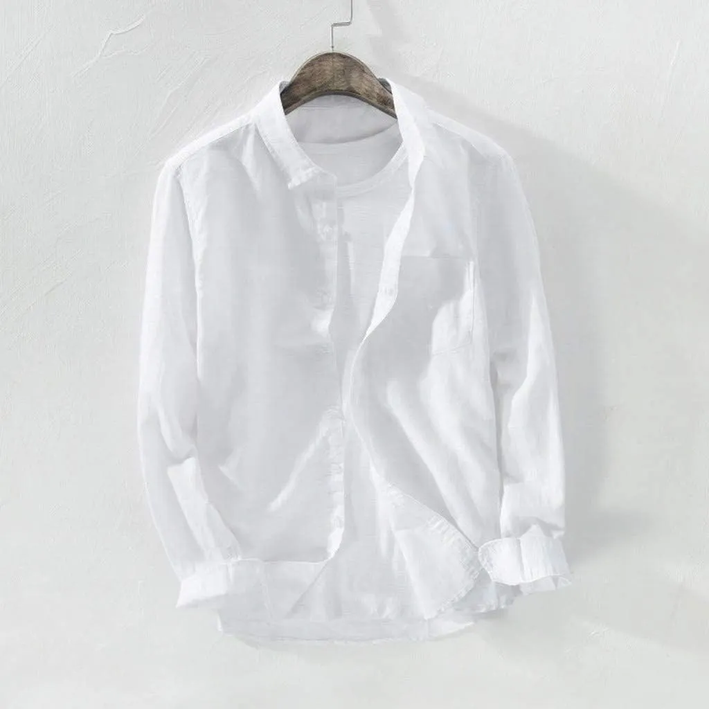 Men T Shirts Casual Loose Cotton Linen Button Down Long Sleeve Collar Shirt Tropical Holiday Soft Fit Beach Tops