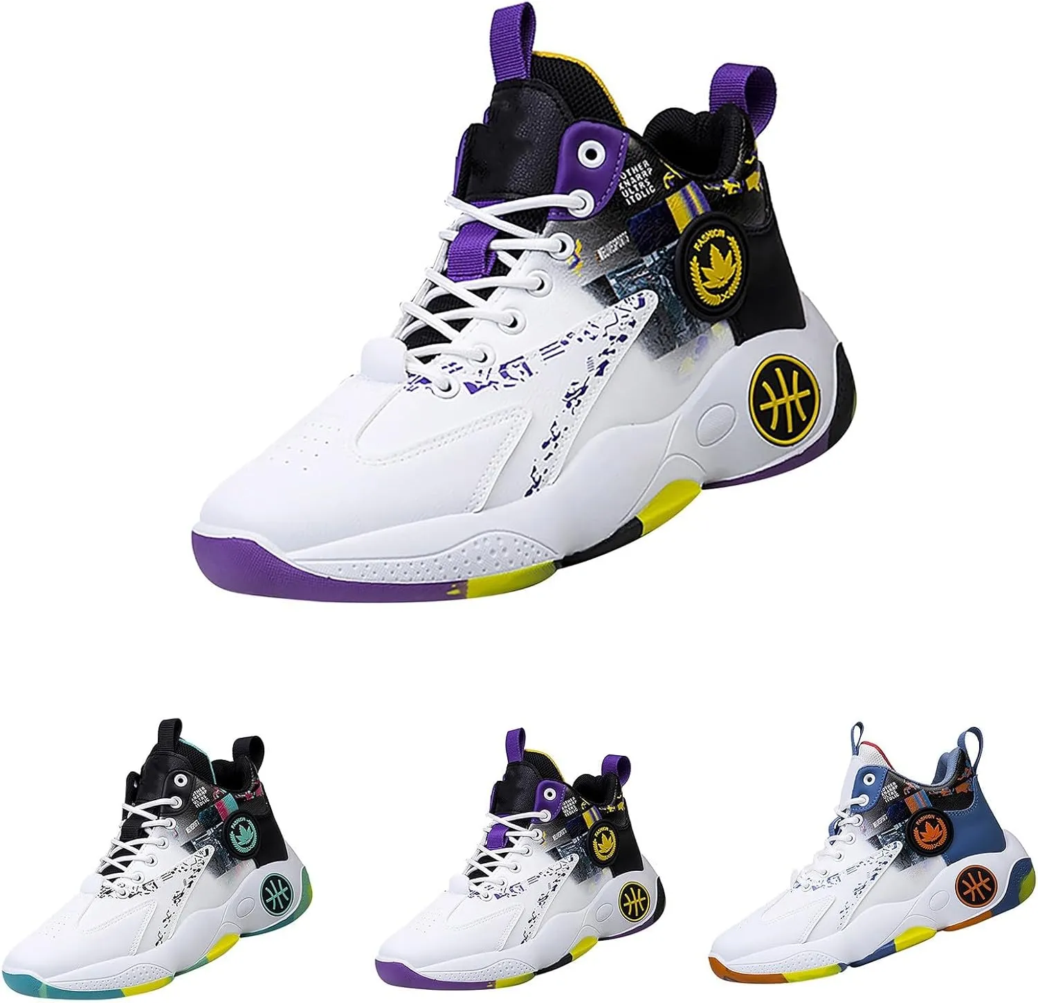 Men's Breathable Lac Up Cushioning Basketball Shoes Fashion High-Top Non-Slip Sneakers Casual for Gym Sports Tennis Jogging Running Walking