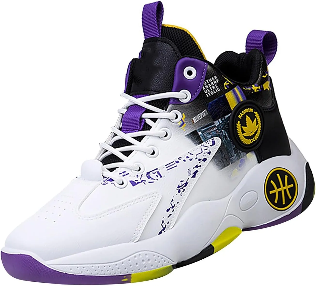 Men's Breathable Lac Up Cushioning Basketball Shoes Fashion High-Top Non-Slip Sneakers Casual for Gym Sports Tennis Jogging Running Walking