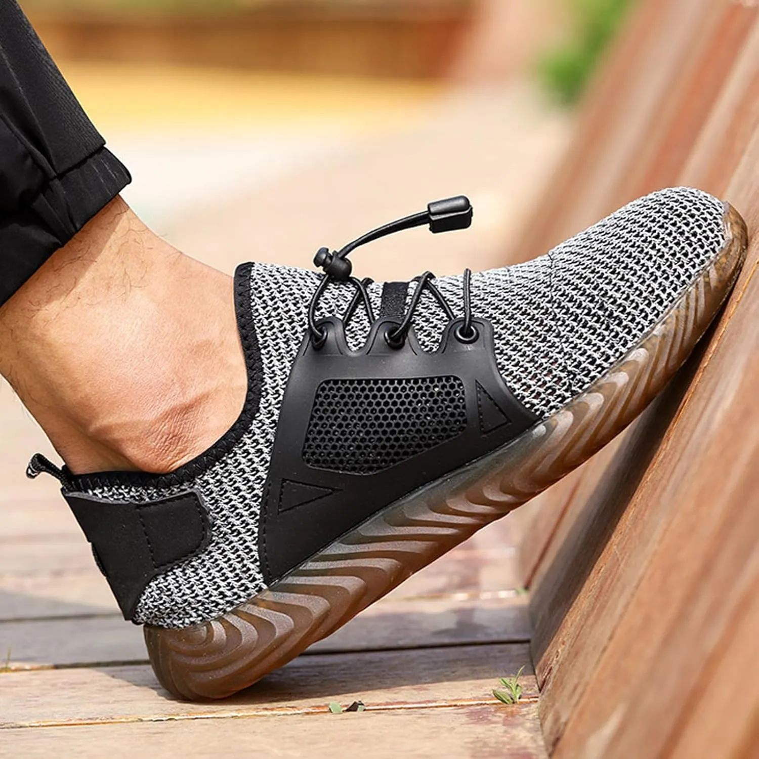 Men's Breathable Mesh Steel Toe Shoes,Lightweight Soft Sole Comfortable Safety Shoes Dock Warehouse Construction Industry Work Shoes,Casual Fashion Non-Slip Sneakers