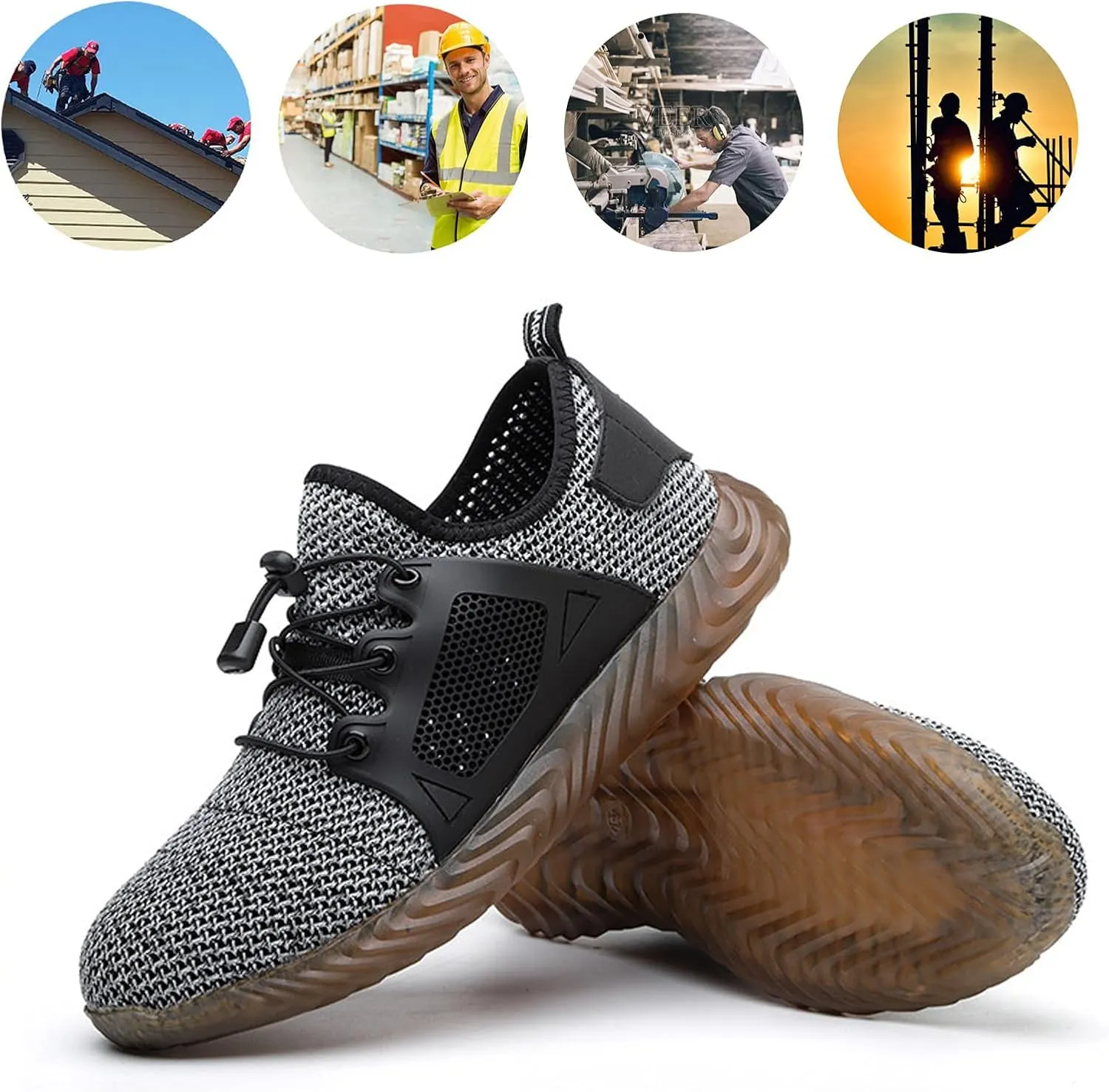 Men's Breathable Mesh Steel Toe Shoes,Lightweight Soft Sole Comfortable Safety Shoes Dock Warehouse Construction Industry Work Shoes,Casual Fashion Non-Slip Sneakers