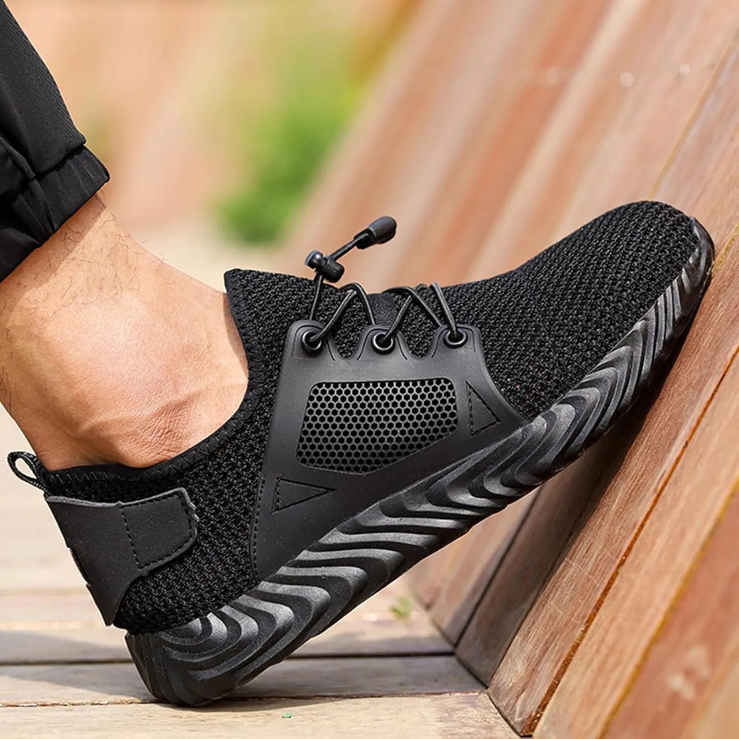 Men's Breathable Mesh Steel Toe Shoes,Lightweight Soft Sole Comfortable Safety Shoes Dock Warehouse Construction Industry Work Shoes,Casual Fashion Non-Slip Sneakers