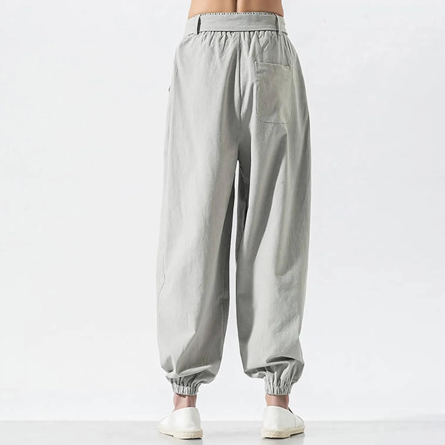 Mens Casual Cotton Linen Pants Lightweight Elastic Waist Drawstring Yoga Jogger Pants Hippie Beach Baggy Harem Pants