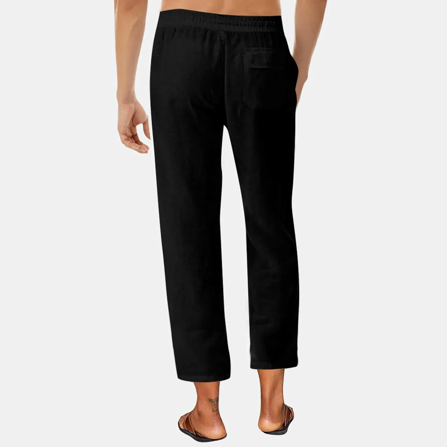 Mens Casual Pants Linen Pants Relaxed-Fit Beach Trousers Summer Yoga Pants Soft Elastic Waist Pants