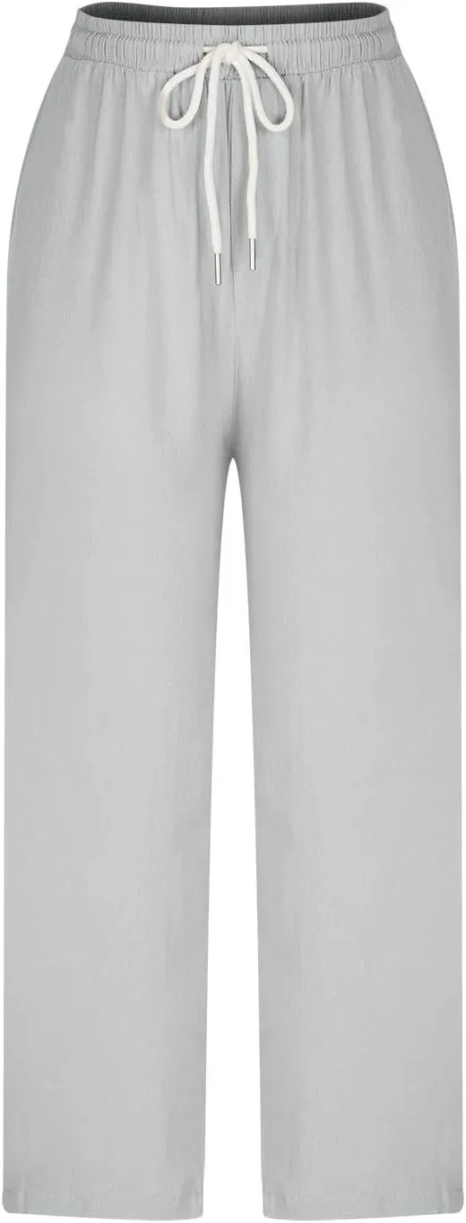 Mens Casual Pants Linen Pants Relaxed-Fit Beach Trousers Summer Yoga Pants Soft Elastic Waist Pants